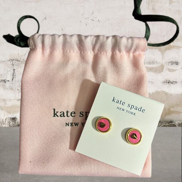 kate spade Jewelry - Kate Spade NWT Pink and Gold Heart Earrings + Dust Bag